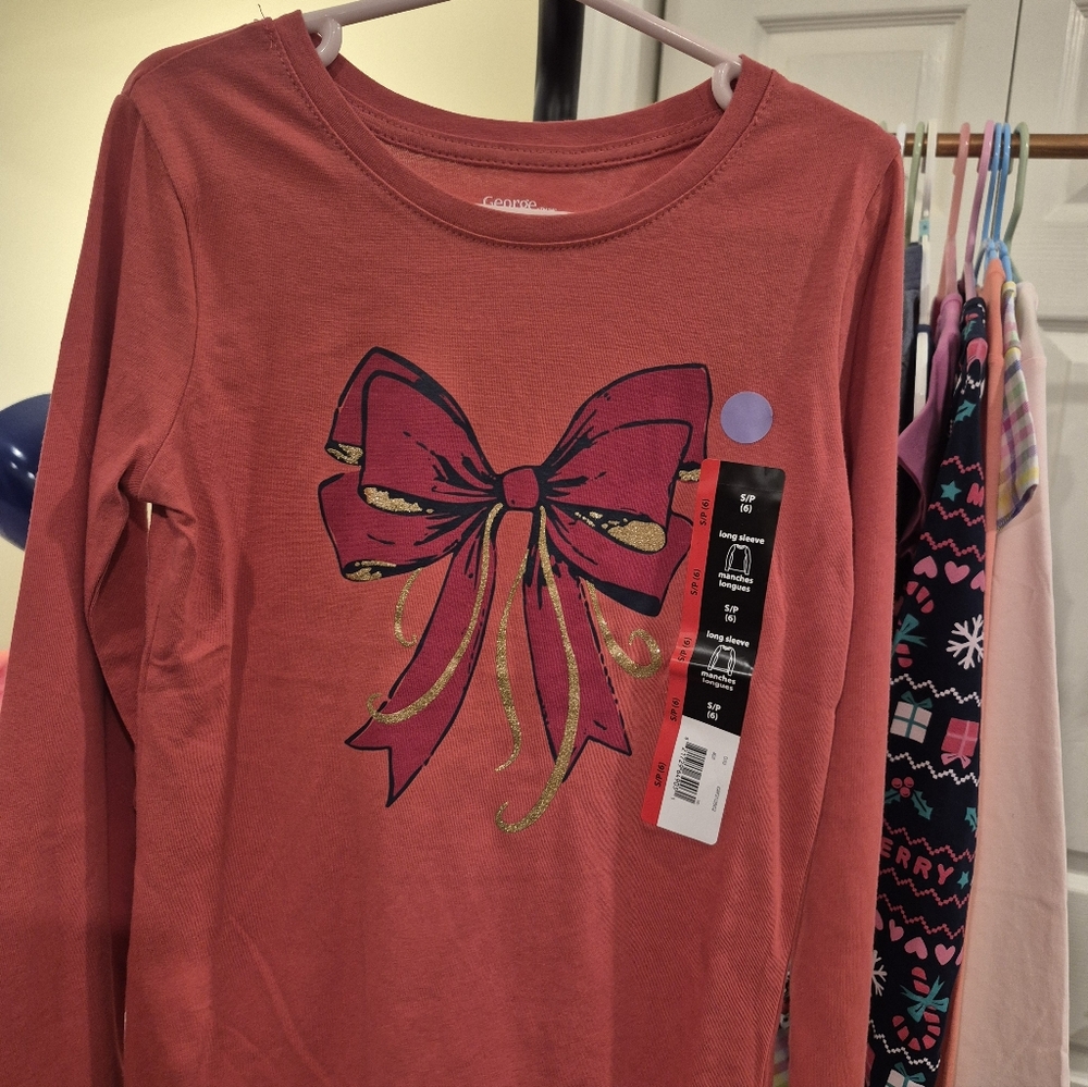 GIRLS‎ RED BOW LONG SLEEVE COTTON SHIRT NWT